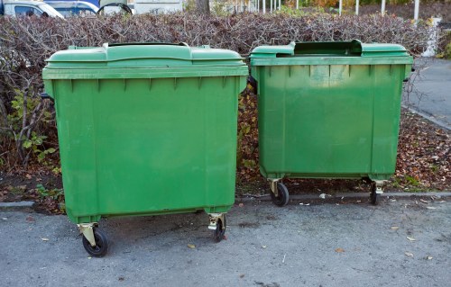 Construction site with waste materials being cleared