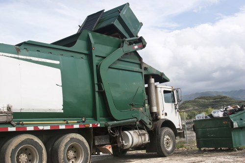 Demolition site with various waste materials